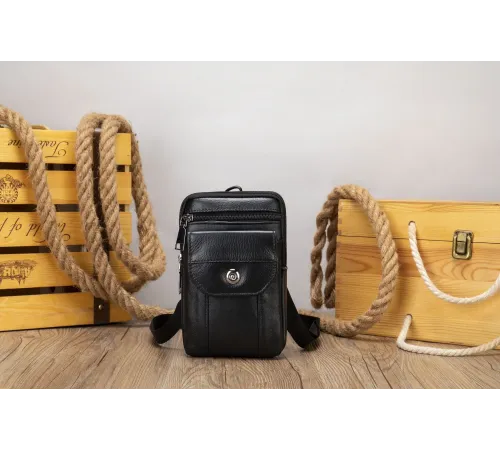 Шкіряна сумка на пояс Vintage 20358 Чорна