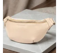 Практична шкіряна сумка на пояс GRANDE PELLE 11357 Бежевий