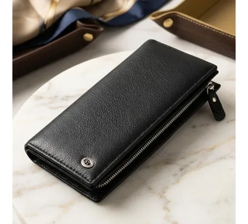 Практичний шкіряний гаманець-клатч ST Leather 19371 Чорний