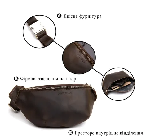 Бананка в матовій шкірі GRANDE PELLE 11154 Коричнева