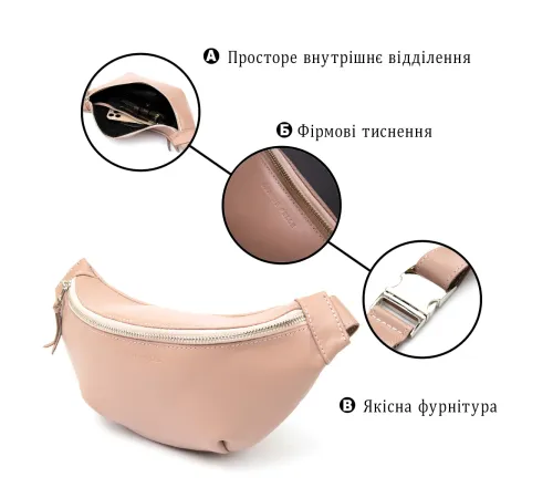 Практична шкіряна жіноча поясна сумка GRANDE PELLE 11359 Рожевий