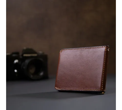 Чоловічий шкіряний затиск для грошей GRANDE PELLE 11361 Коричневий
