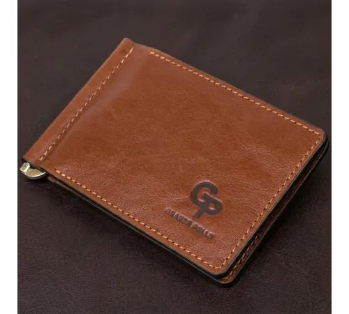 Чоловічий шкіряний затиск для грошей GRANDE PELLE 11474 Коричневий