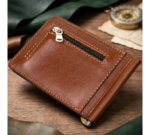 Чоловічий шкіряний затиск для грошей GRANDE PELLE 11474 Коричневий