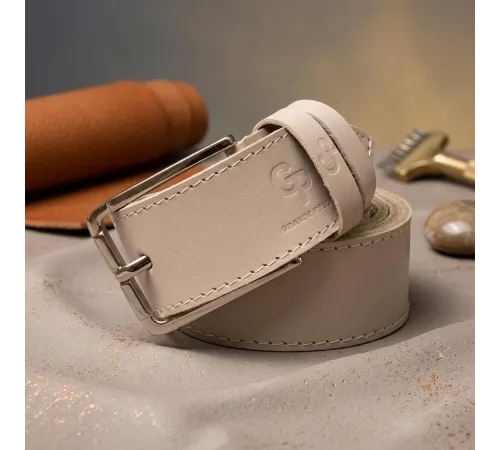 Шкіряний ремінь унісекс GRANDE PELLE 11450 Бежевий