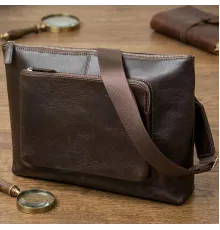 Шкіряна чоловіча прямокутна сумка для ноутбука GRANDE PELLE 11438 Коричневий