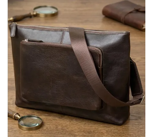 Шкіряна чоловіча прямокутна сумка для ноутбука GRANDE PELLE 11438 Коричневий