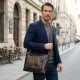 Шкіряна чоловіча прямокутна сумка для ноутбука GRANDE PELLE 11438 Коричневий