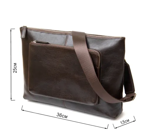Шкіряна чоловіча прямокутна сумка для ноутбука GRANDE PELLE 11438 Коричневий