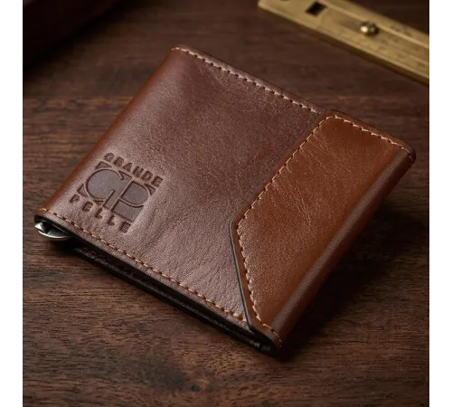 Чоловічий місткий затиск для грошей GRANDE PELLE 11522 Коричневий