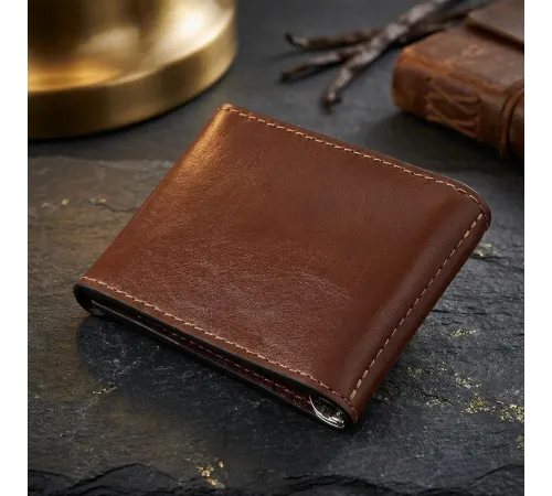 Чоловічий місткий затиск для грошей GRANDE PELLE 11522 Коричневий