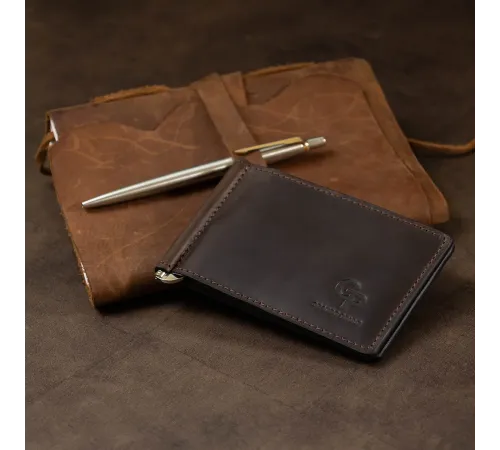 Шкіряний чоловічий затиск для грошей GRANDE PELLE 11540 Коричневий