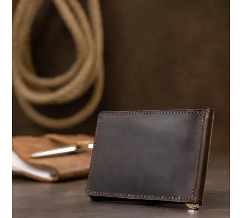 Шкіряний чоловічий затиск для грошей GRANDE PELLE 11540 Коричневий