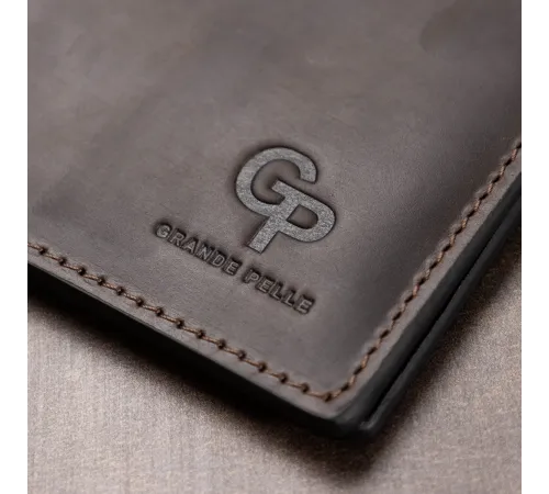 Шкіряний чоловічий затиск для грошей GRANDE PELLE 11540 Коричневий