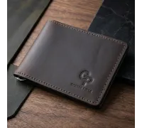 Шкіряний чоловічий затиск для грошей GRANDE PELLE 11543 Коричневий