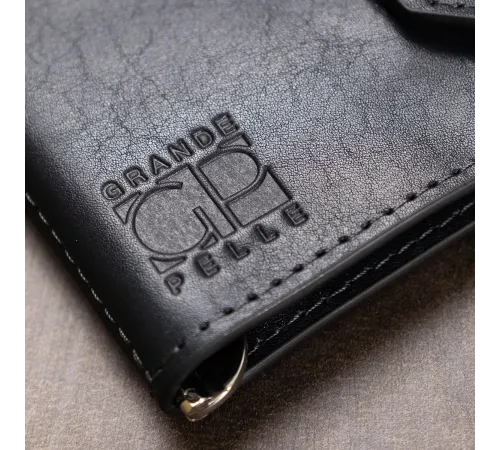 Шкіряний чоловічий затиск для грошей на магніті GRANDE PELLE 11546 Синій