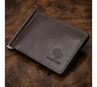 Шкіряний чоловічий затиск для грошей з монетницею GRANDE PELLE 11547 Коричневий