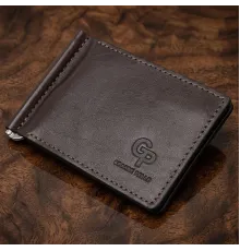 Шкіряний чоловічий затиск для грошей з монетницею GRANDE PELLE 11547 Коричневий