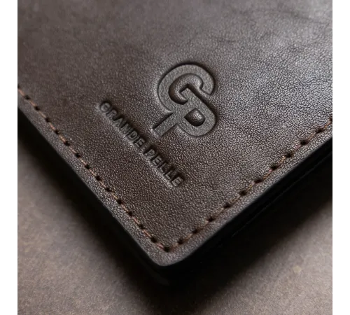 Шкіряний чоловічий затиск для грошей з монетницею GRANDE PELLE 11547 Коричневий