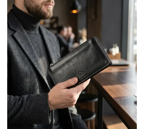 Практичне стильне портмоне унісекс GRANDE PELLE 11558 Чорний