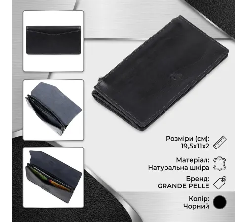 Практичне стильне портмоне унісекс GRANDE PELLE 11558 Чорний