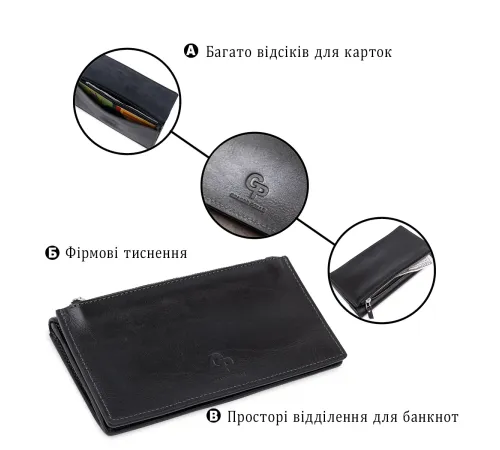 Практичне стильне портмоне унісекс GRANDE PELLE 11558 Чорний