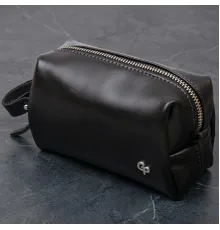 Шкіряна глянсова чоловіча косметичка GRANDE PELLE 11413 Чорний