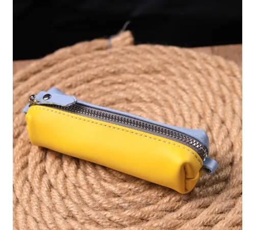Містка шкіряна ключниця комбі двох кольорів Серце GRANDE PELLE 16716 Жовто-блакитна