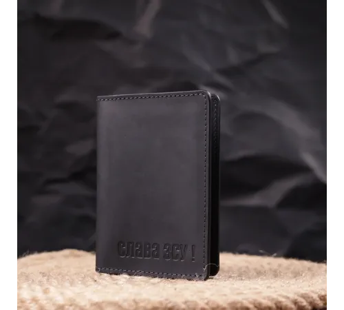 Обкладинка з вінтажної шкіри на військовий квиток Слава ЗСУ GRANDE PELLE 16750 Чорна