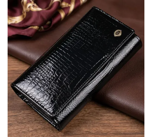 Лаковий жіночий гаманець з візитницею ST Leather 19403 Чорний