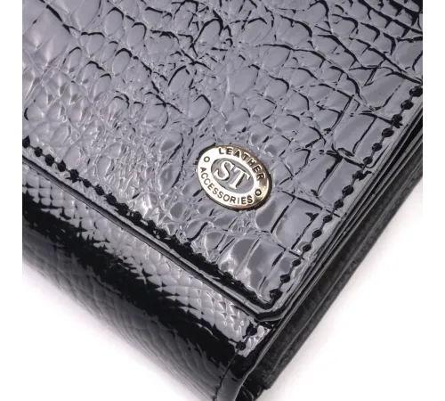 Лаковий жіночий гаманець з візитницею ST Leather 19403 Чорний