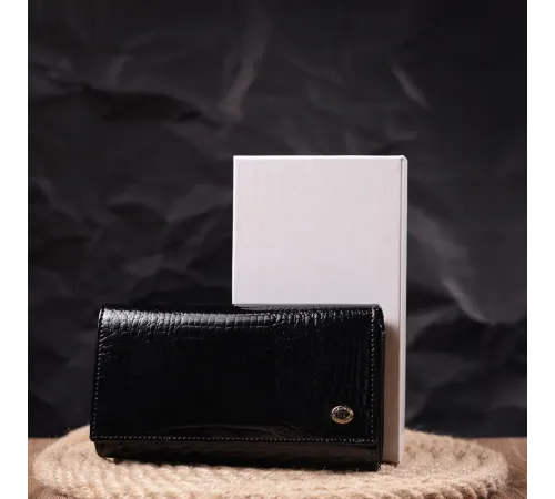 Лаковий жіночий гаманець з візитницею ST Leather 19403 Чорний