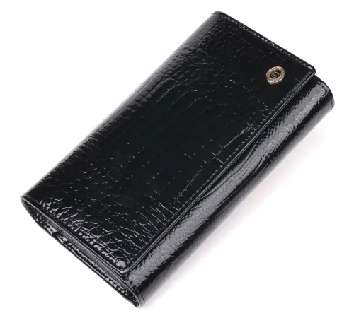Лаковий жіночий гаманець з візитницею ST Leather 19403 Чорний
