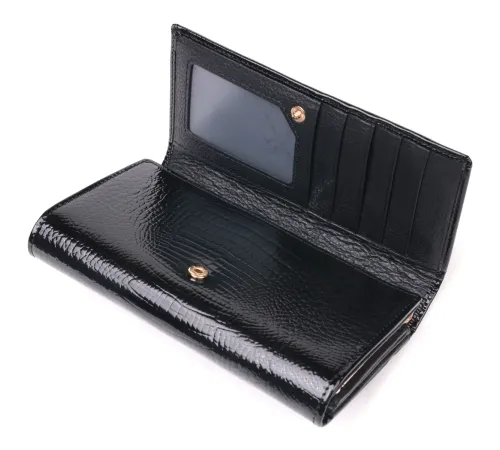 Лаковий жіночий гаманець з візитницею ST Leather 19403 Чорний