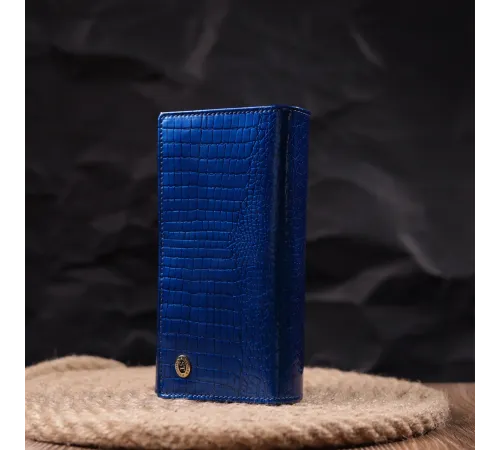 Стильний жіночий гаманець із лакованої шкіри з візитницею ST Leather 19404 Синій