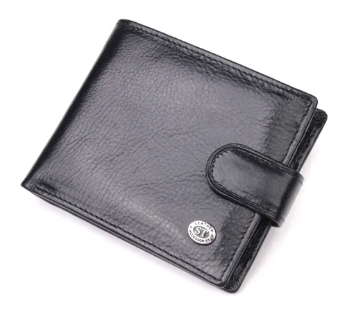Чоловічий гаманець з натуральної гладкої шкіри у два додавання ST Leather 19409 Чорний