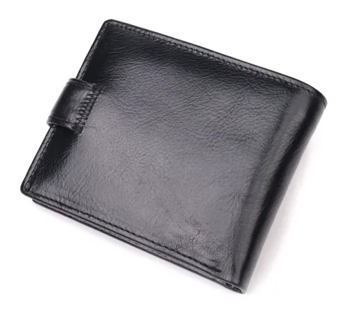 Чоловічий гаманець з натуральної гладкої шкіри у два додавання ST Leather 19409 Чорний