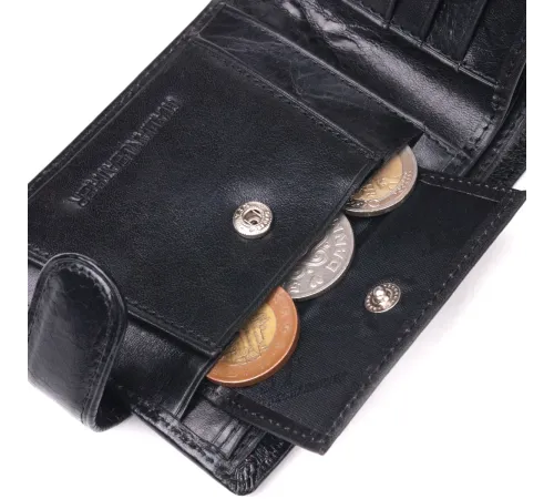 Чоловічий гаманець з натуральної гладкої шкіри у два додавання ST Leather 19409 Чорний