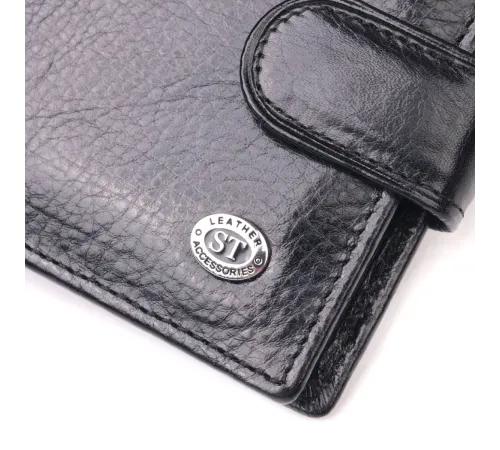 Чоловічий гаманець з натуральної гладкої шкіри у два додавання ST Leather 19409 Чорний