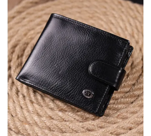 Чоловічий гаманець з натуральної гладкої шкіри у два додавання ST Leather 19409 Чорний