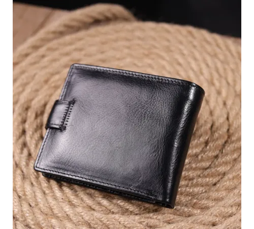 Чоловічий гаманець з натуральної гладкої шкіри у два додавання ST Leather 19409 Чорний