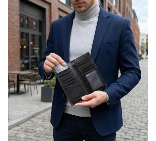 Вертикальний гаманець для чоловіків із натуральної шкіри ST Leather 19420 Чорний