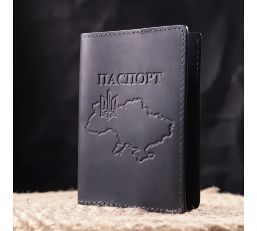 Стильна обкладинка на паспорт у вінтажній шкірі Карта GRANDE PELLE 16770 Чорна