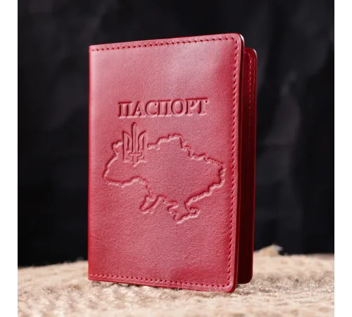 Яскрава шкіряна обкладинка на паспорт Карта GRANDE PELLE 16775 Червона