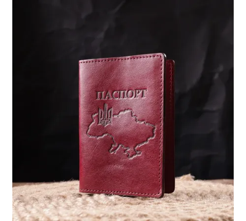 Чудова шкіряна обкладинка на паспорт Карта GRANDE PELLE 16776 Бордова