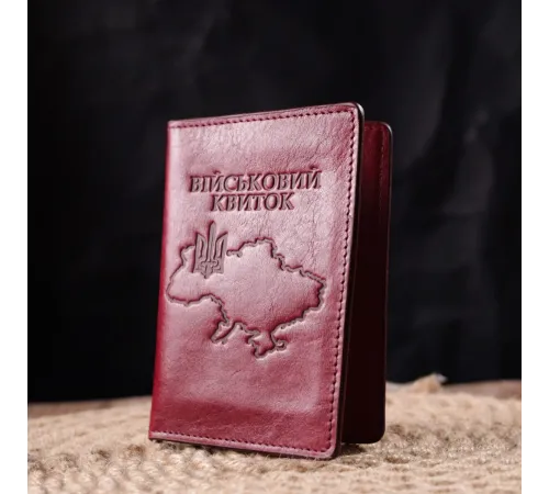 Жіноча обкладинка на військовий квиток із глянсової шкіри Карта GRANDE PELLE 16779 Бордова