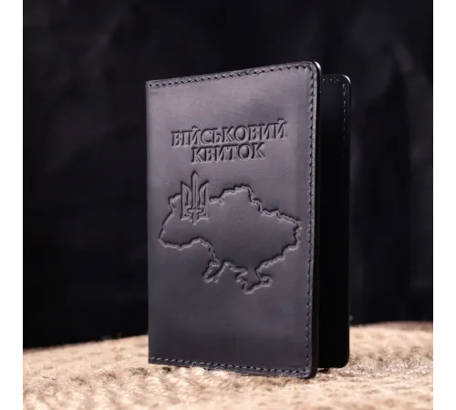 Стильна обкладинка на військовий квиток у вінтажній шкірі Карта GRANDE PELLE 16780 Чорна