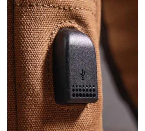Практична чоловіча сумка через плече з USB кабелем текстильна 21222 Vintage Коричнева