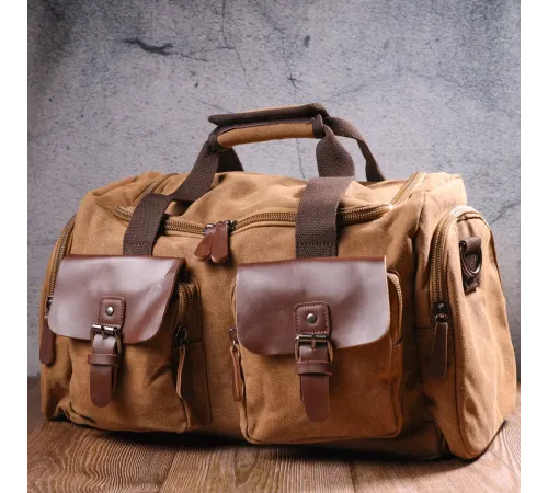 Зручна дорожня сумка із щільного текстилю 21239 Vintage Коричнева