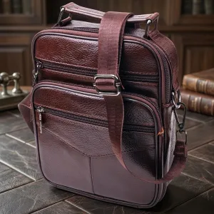 Зручна чоловіча сумка з ручкою шкіряна 21276 Vintage Коричнева
